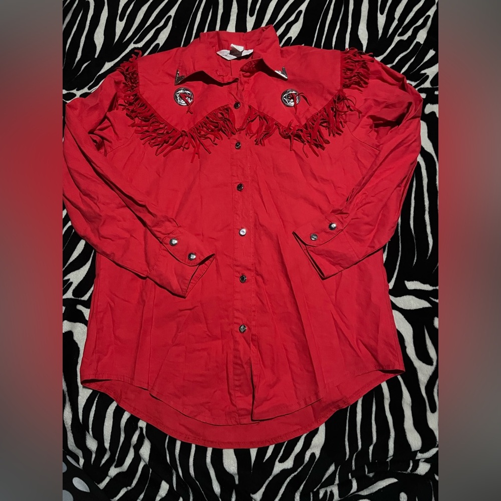 Vintage western red button down blouse